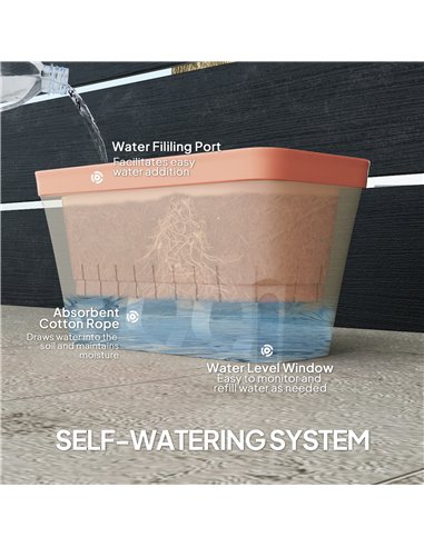 Outsunny Set of 3 Self Watering Plant Pots Outdoor, 27cm Rectangular Garden Planters with Visual Water Level Window, Plastic Flo