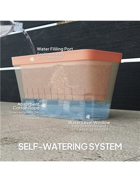Outsunny Set of 3 Self Watering Plant Pots Outdoor, 27cm Rectangular Garden Planters with Visual Water Level Window, Plastic Flo - pic 123037 | FastDaddyshop