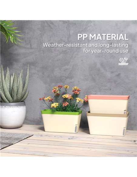 Outsunny Set of 3 Self Watering Plant Pots Outdoor, 27cm Rectangular Garden Planters with Visual Water Level Window, Plastic Flo - pic 123039 | FastDaddyshop