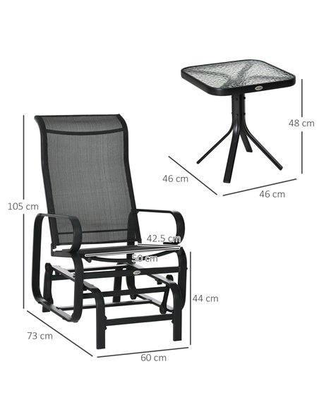 Outsunny 3 PCs Outdoor Gliding Rocking Chair With Tea Table Patio Garden Comfortable Swing Chair Black - pic 12304 | FastDaddyshop