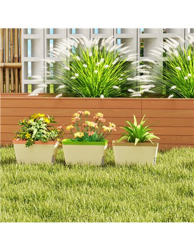 Outsunny Set of 3 Self Watering Plant Pots Outdoor, 27cm Rectangular Garden Planters with Visual Water Level Window, Plastic Flo