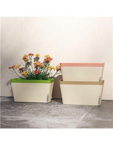 Outsunny Set of 3 Self Watering Plant Pots Outdoor, 27cm Rectangular Garden Planters with Visual Water Level Window, Plastic Flo