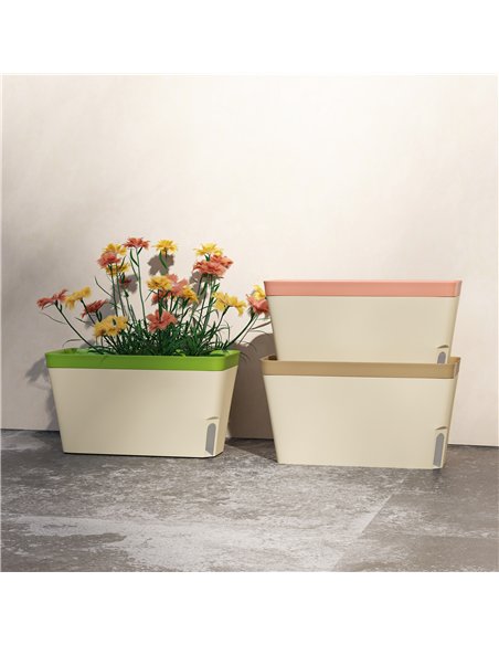 Outsunny Set of 3 Self Watering Plant Pots Outdoor, 27cm Rectangular Garden Planters with Visual Water Level Window, Plastic Flo - pic 123041 | FastDaddyshop
