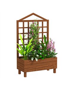Outsunny Garden Planters with Trellis for Vine Climbing, Distressed Wooden Raised Beds, 90x43x150cm, Brown