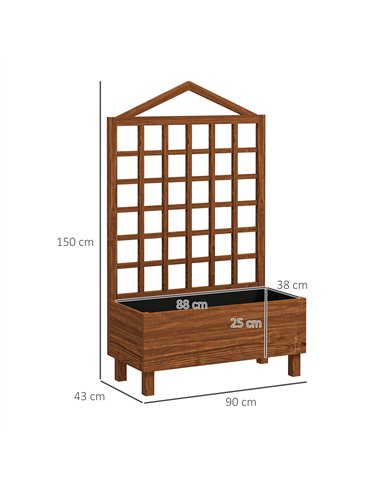Outsunny Garden Planters with Trellis for Vine Climbing, Distressed Wooden Raised Beds, 90x43x150cm, Brown