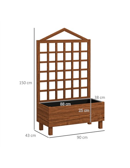Outsunny Garden Planters with Trellis for Vine Climbing, Distressed Wooden Raised Beds, 90x43x150cm, Brown - pic 123044 | FastDaddyshop