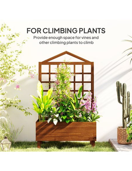 Outsunny Garden Planters with Trellis for Vine Climbing, Distressed Wooden Raised Beds, 90x43x150cm, Brown - pic 123045 | FastDaddyshop