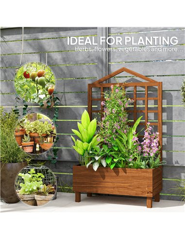 Outsunny Garden Planters with Trellis for Vine Climbing, Distressed Wooden Raised Beds, 90x43x150cm, Brown