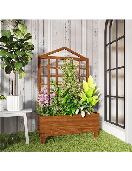 Outsunny Garden Planters with Trellis for Vine Climbing, Distressed Wooden Raised Beds, 90x43x150cm, Brown - pic 123049 | FastDaddyshop