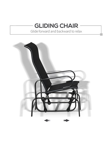 Outsunny 3 PCs Outdoor Gliding Rocking Chair With Tea Table Patio Garden Comfortable Swing Chair Black