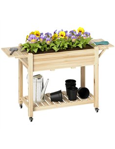 Outsunny 46 x 94cm Wooden Raised Planter, with Shelves - Natural Finish