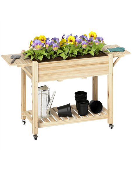 Outsunny 46 x 94cm Wooden Raised Planter, with Shelves - Natural Finish - pic 123051 | FastDaddyshop