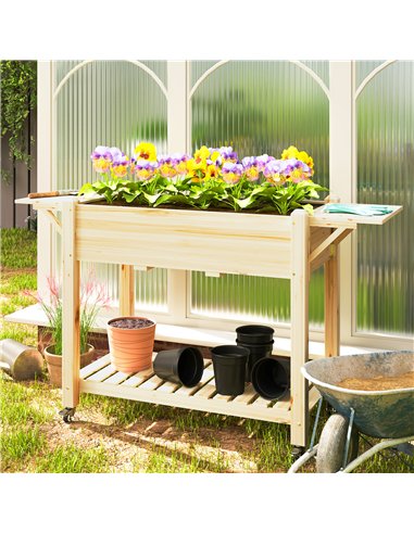 Outsunny 46 x 94cm Wooden Raised Planter, with Shelves - Natural Finish