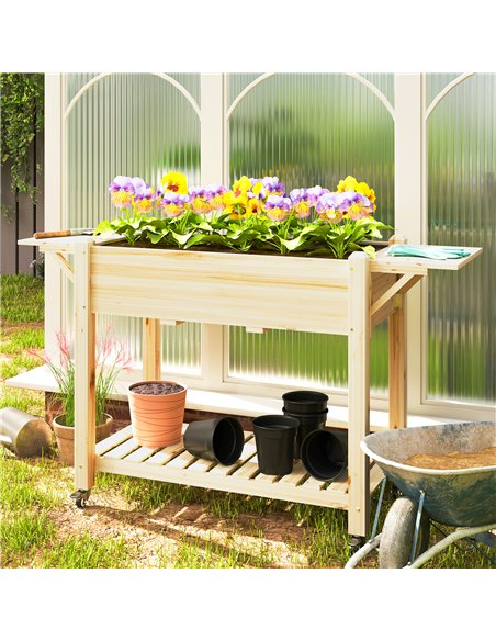 Outsunny 46 x 94cm Wooden Raised Planter, with Shelves - Natural Finish - pic 123052 | FastDaddyshop