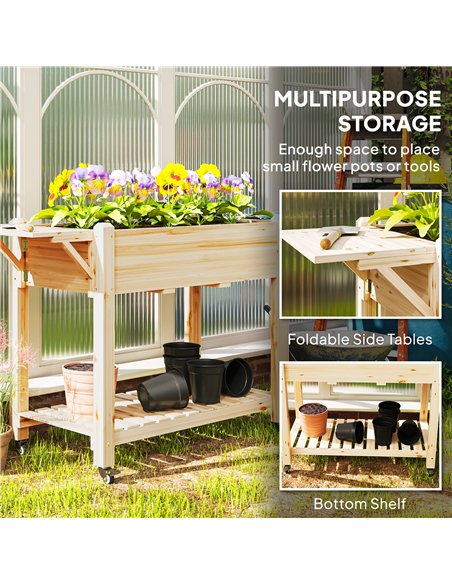 Outsunny 46 x 94cm Wooden Raised Planter, with Shelves - Natural Finish - pic 123054 | FastDaddyshop