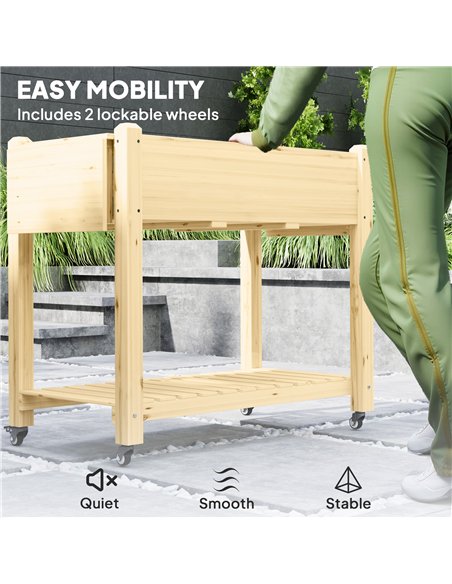 Outsunny 46 x 94cm Wooden Raised Planter, with Shelves - Natural Finish - pic 123055 | FastDaddyshop