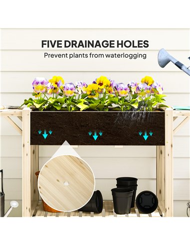 Outsunny 46 x 94cm Wooden Raised Planter, with Shelves - Natural Finish