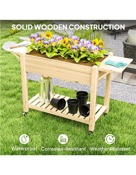 Outsunny 46 x 94cm Wooden Raised Planter, with Shelves - Natural Finish - pic 123058 | FastDaddyshop