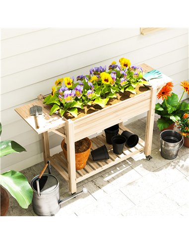 Outsunny 46 x 94cm Wooden Raised Planter, with Shelves - Natural Finish