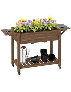 Outsunny 46 x 94cm Wooden Raised Planter, with Shelves - Carbonised