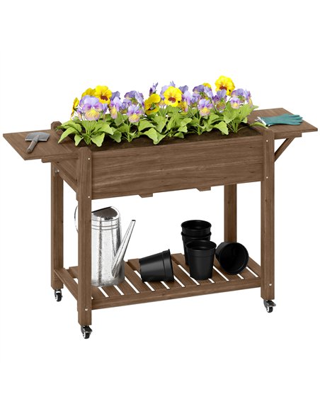 Outsunny 46 x 94cm Wooden Raised Planter, with Shelves - Carbonised - pic 123060 | FastDaddyshop