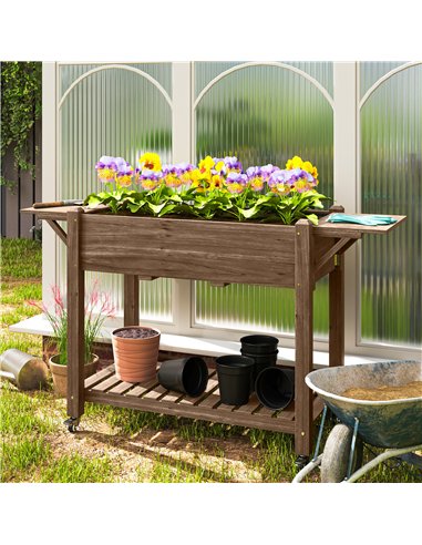 Outsunny 46 x 94cm Wooden Raised Planter, with Shelves - Carbonised