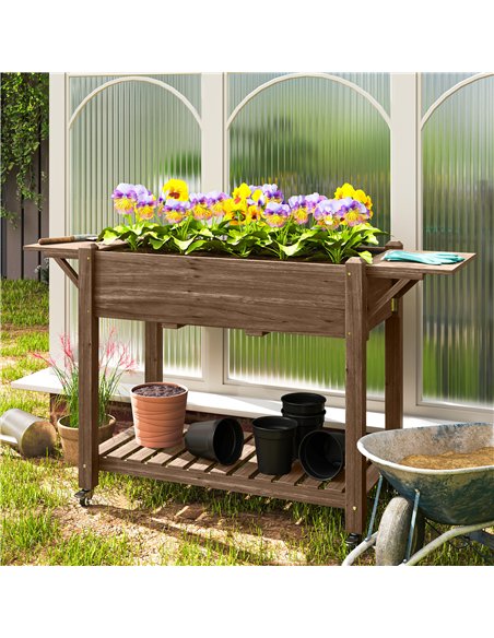 Outsunny 46 x 94cm Wooden Raised Planter, with Shelves - Carbonised - pic 123061 | FastDaddyshop