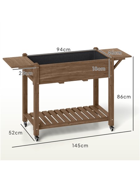 Outsunny 46 x 94cm Wooden Raised Planter, with Shelves - Carbonised - pic 123062 | FastDaddyshop
