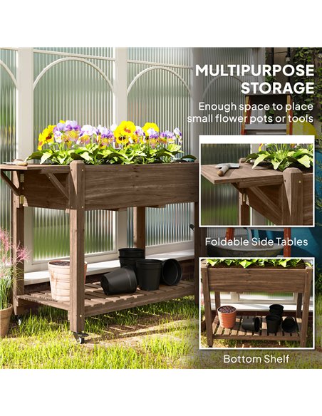 Outsunny 46 x 94cm Wooden Raised Planter, with Shelves - Carbonised - pic 123063 | FastDaddyshop