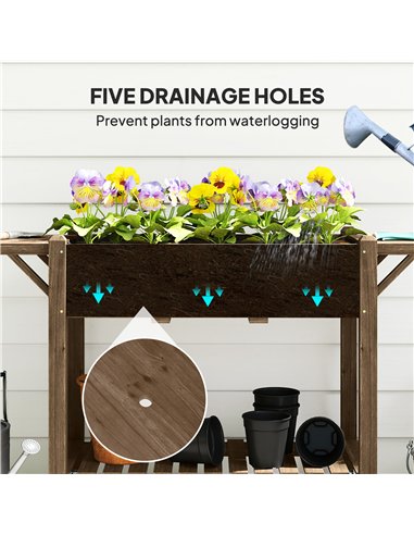 Outsunny 46 x 94cm Wooden Raised Planter, with Shelves - Carbonised