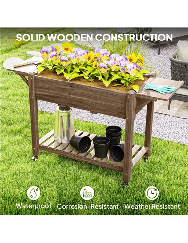 Outsunny 46 x 94cm Wooden Raised Planter, with Shelves - Carbonised