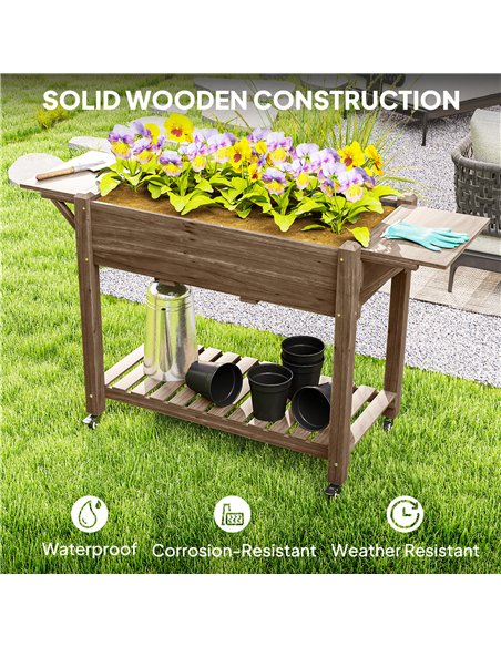Outsunny 46 x 94cm Wooden Raised Planter, with Shelves - Carbonised - pic 123067 | FastDaddyshop