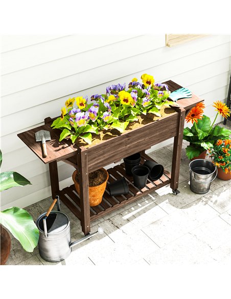 Outsunny 46 x 94cm Wooden Raised Planter, with Shelves - Carbonised - pic 123068 | FastDaddyshop