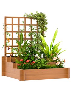 Outsunny 3 Tier Garden Planters with Trellis for Vine Climbing, Wooden Raised Beds, 95x95x110cm, Brown