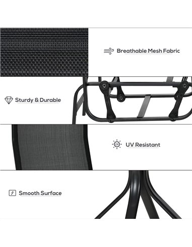 Outsunny 3 PCs Outdoor Gliding Rocking Chair With Tea Table Patio Garden Comfortable Swing Chair Black