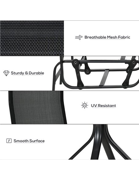 Outsunny 3 PCs Outdoor Gliding Rocking Chair With Tea Table Patio Garden Comfortable Swing Chair Black - pic 12307 | FastDaddyshop
