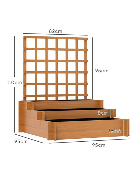 Outsunny 3 Tier Garden Planters with Trellis for Vine Climbing, Wooden Raised Beds, 95x95x110cm, Brown - pic 123071 | FastDaddyshop