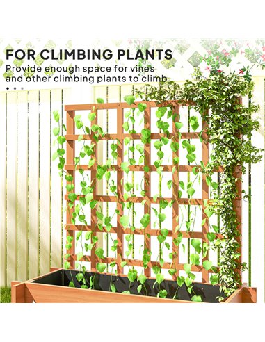 Outsunny 3 Tier Garden Planters with Trellis for Vine Climbing, Wooden Raised Beds, 95x95x110cm, Brown
