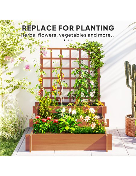 Outsunny 3 Tier Garden Planters with Trellis for Vine Climbing, Wooden Raised Beds, 95x95x110cm, Brown - pic 123075 | FastDaddyshop