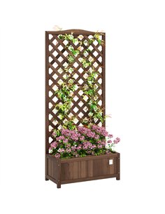 Outsunny 53L Garden Wooden Planter Box with Trellis Free Standing Flower Raised Bed with Lattice for Climbing Plants, 76cm x 36c