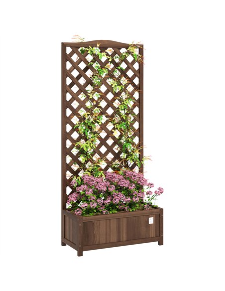 Outsunny 53L Garden Wooden Planter Box with Trellis Free Standing Flower Raised Bed with Lattice for Climbing Plants, 76cm x 36c - pic 123078 | FastDaddyshop