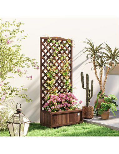 Outsunny 53L Garden Wooden Planter Box with Trellis Free Standing Flower Raised Bed with Lattice for Climbing Plants, 76cm x 36c