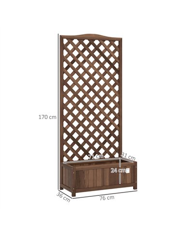 Outsunny 53L Garden Wooden Planter Box with Trellis Free Standing Flower Raised Bed with Lattice for Climbing Plants, 76cm x 36c