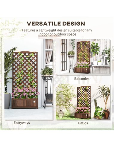 Outsunny 53L Garden Wooden Planter Box with Trellis Free Standing Flower Raised Bed with Lattice for Climbing Plants, 76cm x 36c