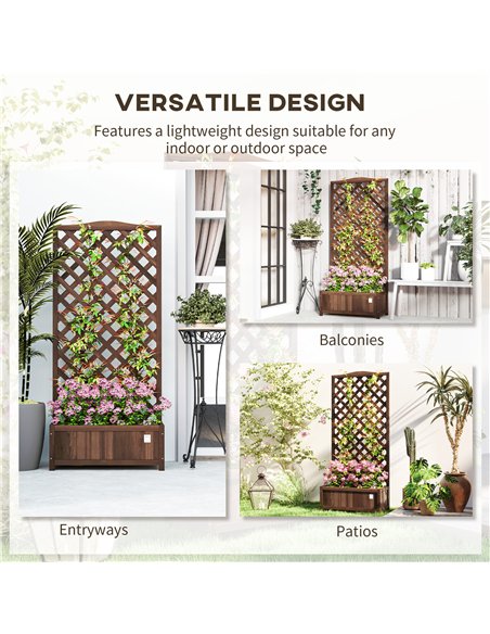 Outsunny 53L Garden Wooden Planter Box with Trellis Free Standing Flower Raised Bed with Lattice for Climbing Plants, 76cm x 36c - pic 123081 | FastDaddyshop