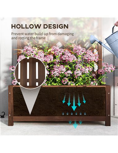 Outsunny 53L Garden Wooden Planter Box with Trellis Free Standing Flower Raised Bed with Lattice for Climbing Plants, 76cm x 36c