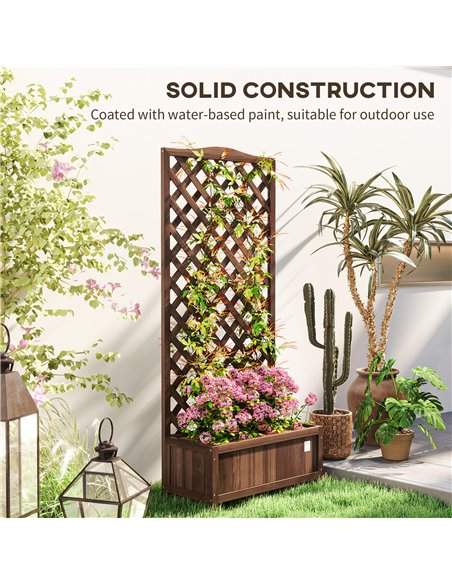 Outsunny 53L Garden Wooden Planter Box with Trellis Free Standing Flower Raised Bed with Lattice for Climbing Plants, 76cm x 36c - pic 123084 | FastDaddyshop