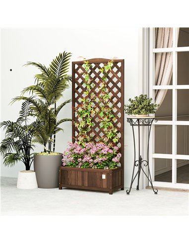 Outsunny 53L Garden Wooden Planter Box with Trellis Free Standing Flower Raised Bed with Lattice for Climbing Plants, 76cm x 36c