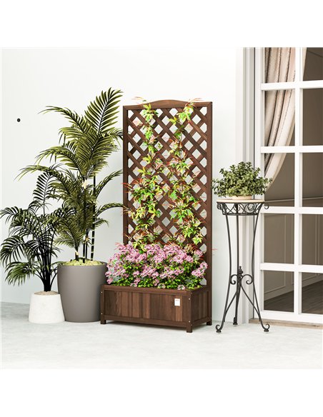 Outsunny 53L Garden Wooden Planter Box with Trellis Free Standing Flower Raised Bed with Lattice for Climbing Plants, 76cm x 36c - pic 123085 | FastDaddyshop