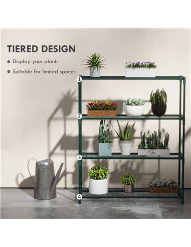 Outsunny Modern Plant Stand, 4-Tier Planter Holder with Steel Frame, Outdoor Flower Display Rack for Potted Plants Garden Balcon